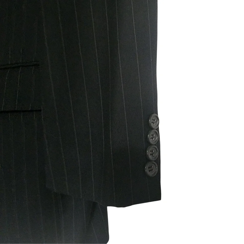 Martino Uomo Moda Black/navy Pinstripe 2 Pc Suit Blazer Pants Men's 34x32